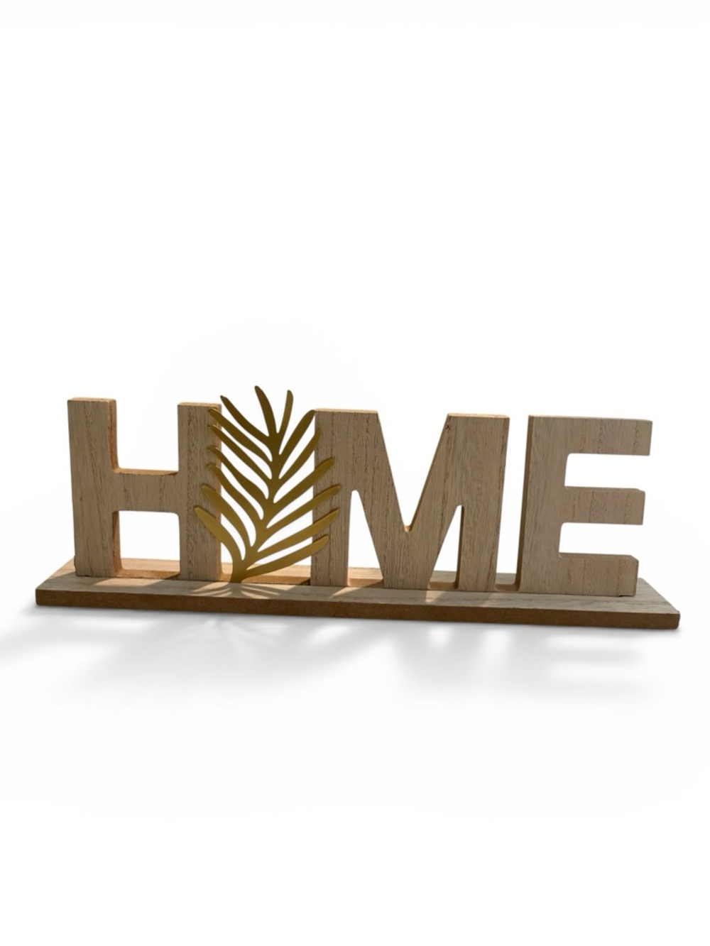 Wooden 'HOME' Tabletop Sign with Green Leaf Accent - Picture 6 of 7